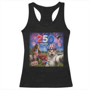 Cat Selfie with Bigfoot USA 250 Years Racerback Tank Top Funny 4th Of July Cat Graphic TS11 Black Print Your Wear