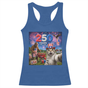 Cat Selfie with Bigfoot USA 250 Years Racerback Tank Top Funny 4th Of July Cat Graphic TS11 Royal Blue Print Your Wear