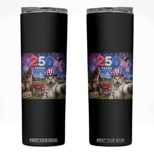 Cat Selfie with Bigfoot USA 250 Years Skinny Tumbler Funny 4th Of July Cat Graphic TS11 Black Print Your Wear