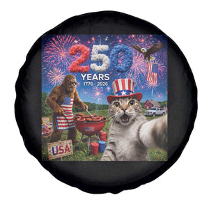 Cat Selfie with Bigfoot USA 250 Years Spare Tire Cover Funny 4th Of July Cat Graphic TS11 Print Your Wear