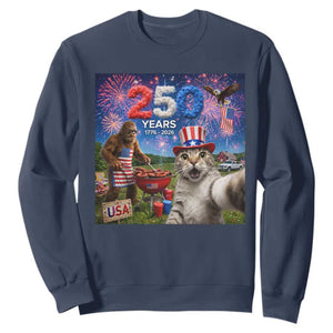 Cat Selfie with Bigfoot USA 250 Years Sweatshirt Funny 4th Of July Cat Graphic TS11 Navy Print Your Wear