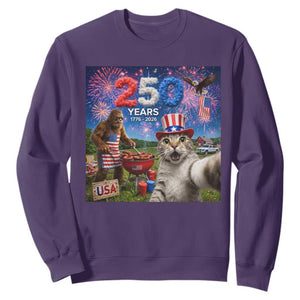 Cat Selfie with Bigfoot USA 250 Years Sweatshirt Funny 4th Of July Cat Graphic TS11 Purple Print Your Wear