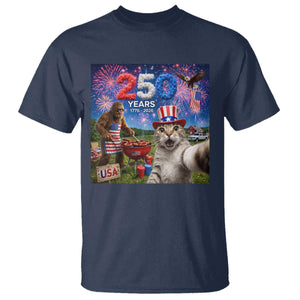 Cat Selfie with Bigfoot USA 250 Years T Shirt Funny 4th Of July Cat Graphic TS11 Navy Print Your Wear