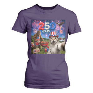 Cat Selfie with Bigfoot USA 250 Years T Shirt For Women Funny 4th Of July Cat Graphic TS11 Purple Print Your Wear