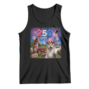 Cat Selfie with Bigfoot USA 250 Years Tank Top Funny 4th Of July Cat Graphic TS11 Black Print Your Wear