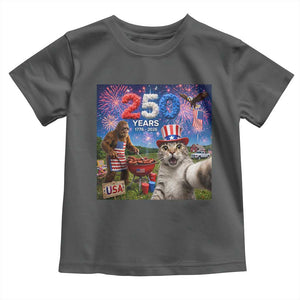 Cat Selfie with Bigfoot USA 250 Years Toddler T Shirt Funny 4th Of July Cat Graphic TS11 Dark Heather Print Your Wear