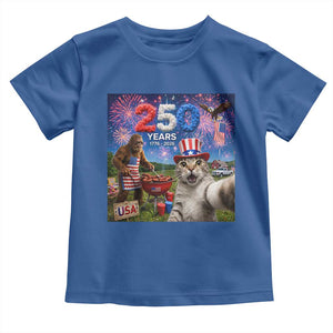 Cat Selfie with Bigfoot USA 250 Years Toddler T Shirt Funny 4th Of July Cat Graphic TS11 Royal Blue Print Your Wear
