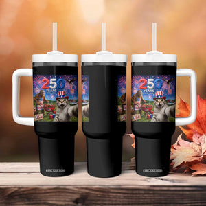 Cat Selfie with Bigfoot USA 250 Years Tumbler With Handle Funny 4th Of July Cat Graphic TS11 Print Your Wear