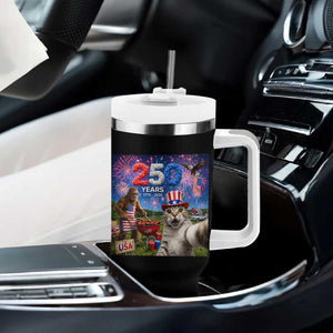 Cat Selfie with Bigfoot USA 250 Years Tumbler With Handle Funny 4th Of July Cat Graphic TS11 Print Your Wear
