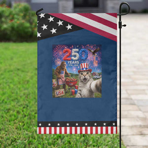 Cat Selfie with Bigfoot USA 250 Years Patriotic Garden Flag Funny 4th Of July Cat Graphic TS11 Classic Blue Black Print Your Wear