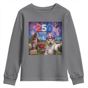 Cat Selfie with Bigfoot USA 250 Years Youth Sweatshirt Funny 4th Of July Cat Graphic TS11 Charcoal Print Your Wear
