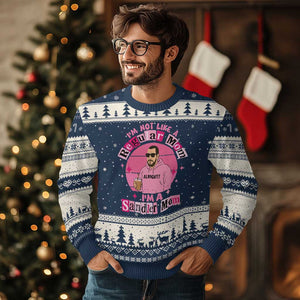 I Am Not Like A Regular Mom I Am A Sandler Mom Ugly Christmas Sweater Funny Mother's Day Meme TS11 Navy Beige Print Your Wear