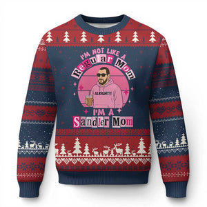 I Am Not Like A Regular Mom I Am A Sandler Mom Ugly Christmas Sweater Funny Mother's Day Meme TS11 Navy Red Print Your Wear