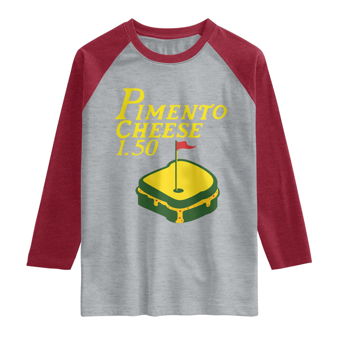 Pimento Cheese Raglan Shirt Golf Foodie Golfer Tournament TS11 Heather Gray Heather Red Print Your Wear