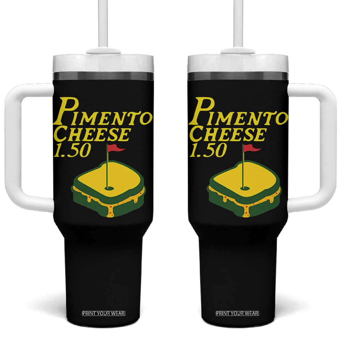 Pimento Cheese Tumbler With Handle Golf Foodie Golfer Tournament TS11 One Size: 40 oz Black Print Your Wear
