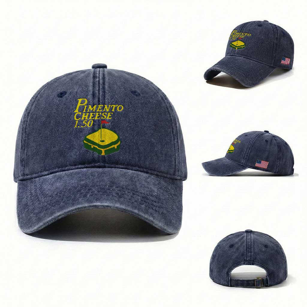 Pimento Cheese Washed Cotton Baseball Cap Golf Foodie Golfer Tournament TS11 Washed Cap Universal Fit Navy Print Your Wear