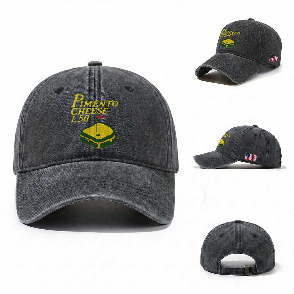 Pimento Cheese Washed Cotton Baseball Cap Golf Foodie Golfer Tournament TS11 Washed Cap Universal Fit Dark Gray Print Your Wear