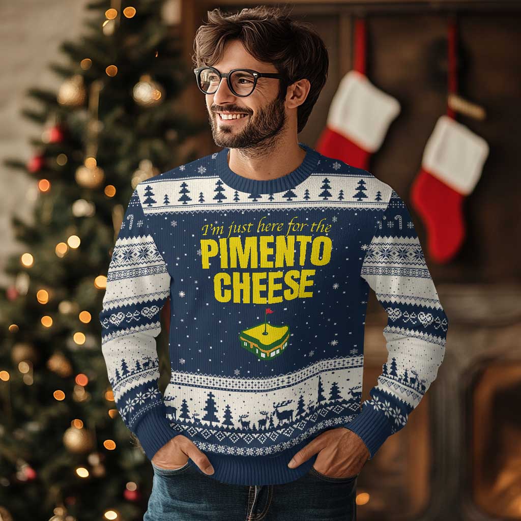 I'm Just Here For The Pimento Cheese Ugly Christmas Sweater Funny Golf Foodie TS11 Navy Beige Print Your Wear