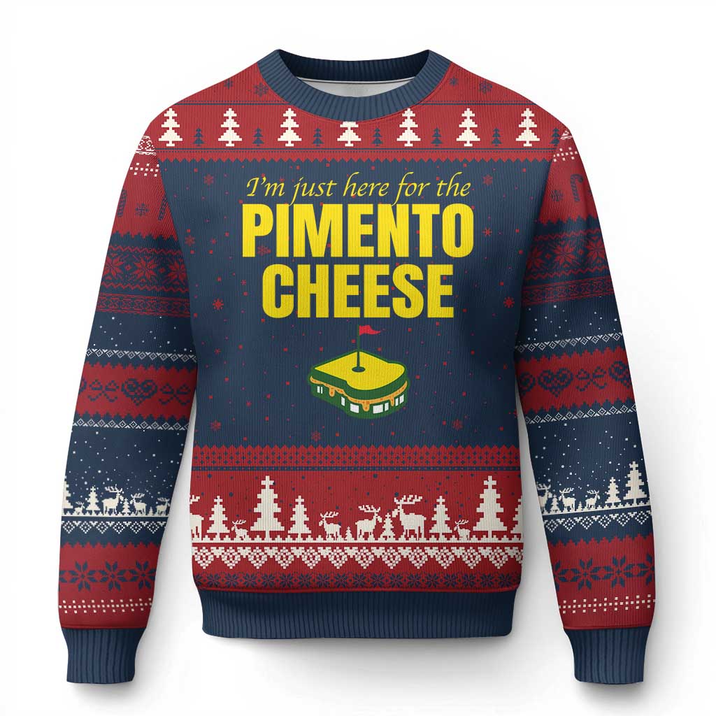 I'm Just Here For The Pimento Cheese Ugly Christmas Sweater Funny Golf Foodie TS11 Navy Red Print Your Wear