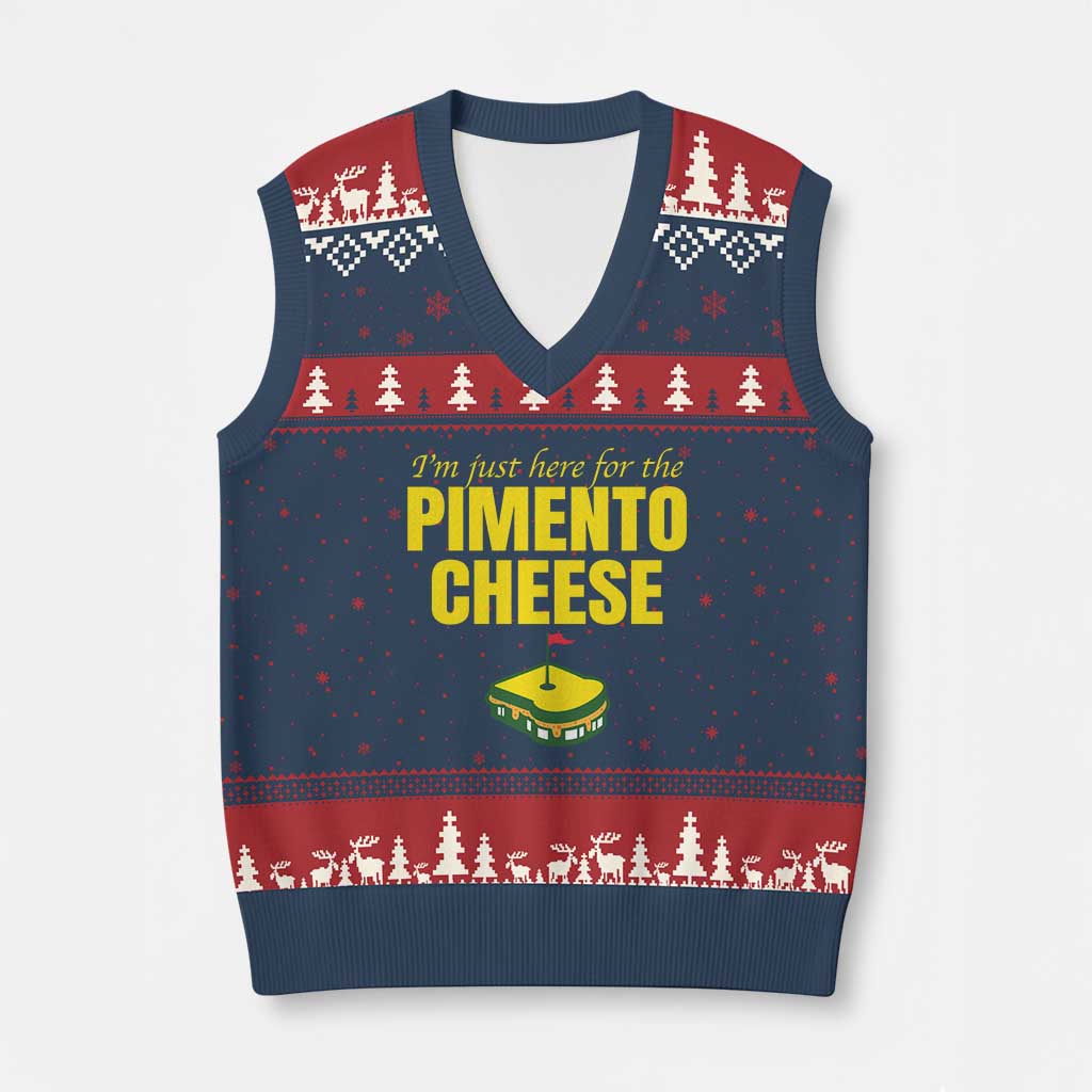 I'm Just Here For The Pimento Cheese V-Neck Knit Sweater Vest Funny Golf Foodie TS11 Navy Red Print Your Wear