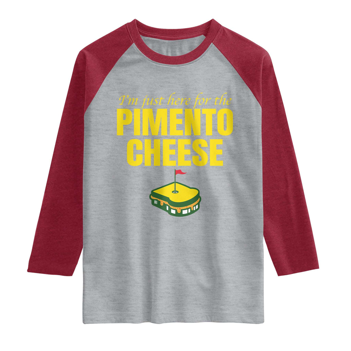 I'm Just Here For The Pimento Cheese Raglan Shirt Funny Golf Foodie TS11 Heather Gray Heather Red Print Your Wear