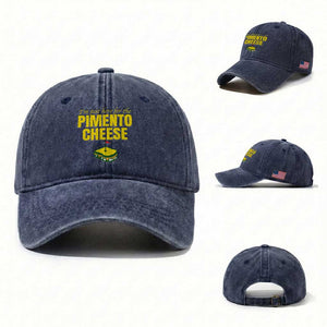 I'm Just Here For The Pimento Cheese Washed Cotton Baseball Cap Funny Golf Foodie TS11 Washed Cap Universal Fit Navy Print Your Wear