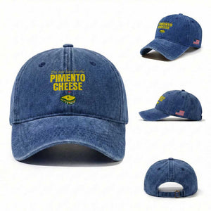 I'm Just Here For The Pimento Cheese Washed Cotton Baseball Cap Funny Golf Foodie TS11 Washed Cap Universal Fit Royal Blue Print Your Wear