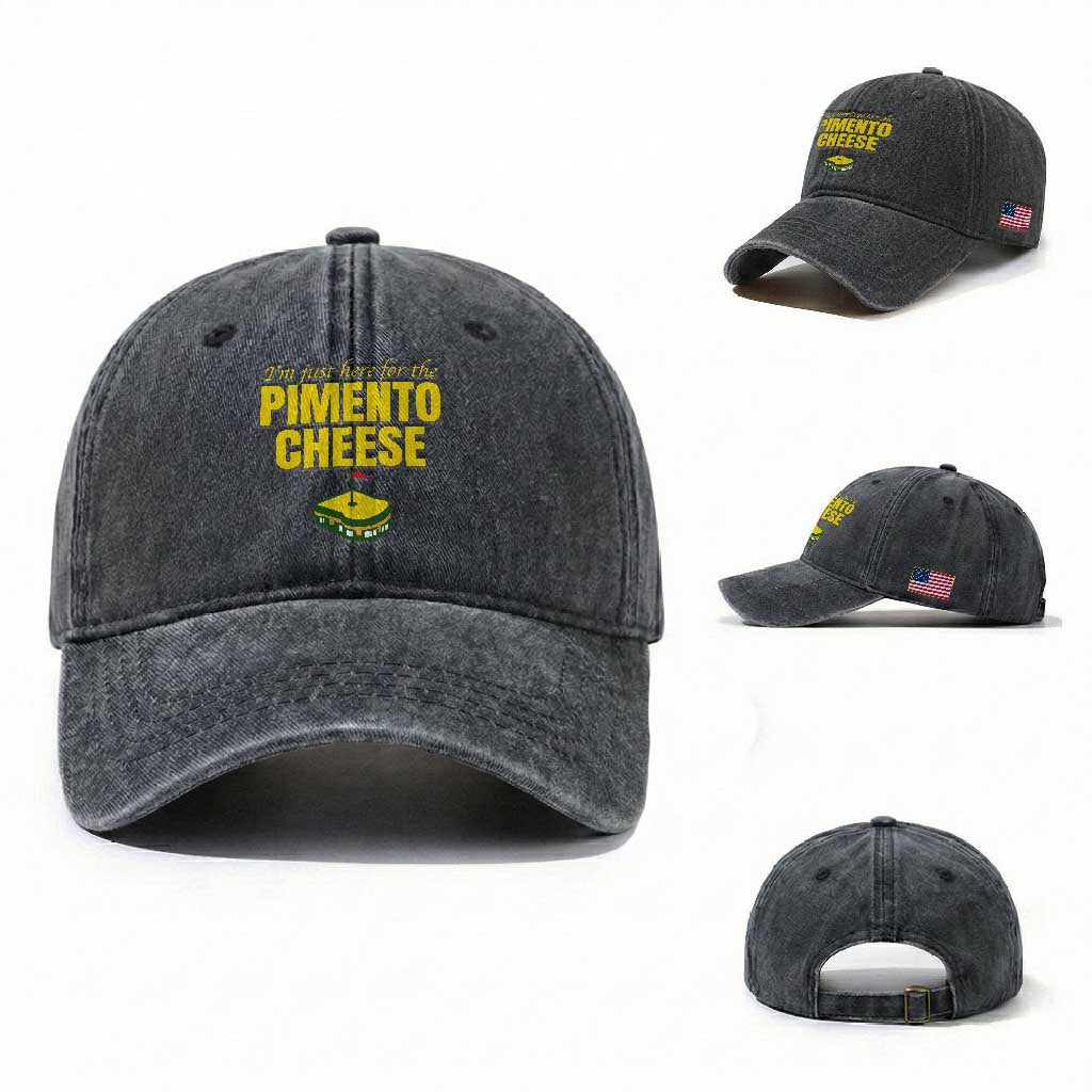 I'm Just Here For The Pimento Cheese Washed Cotton Baseball Cap Funny Golf Foodie TS11 Washed Cap Universal Fit Dark Gray Print Your Wear