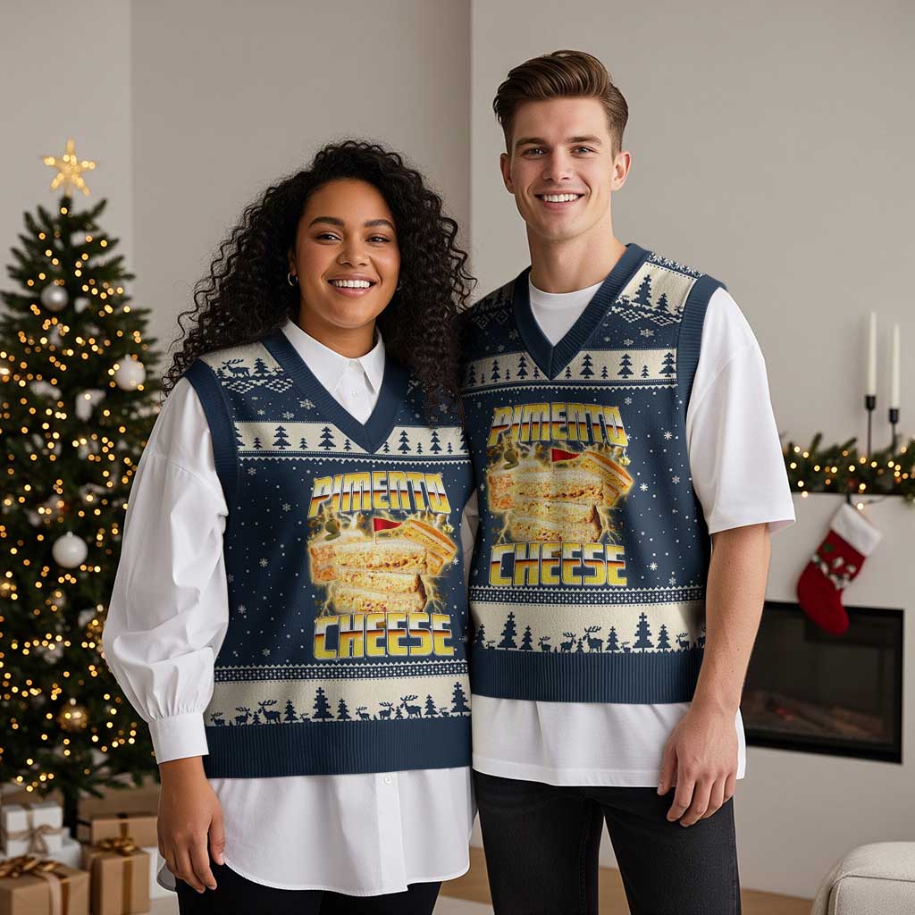 Pimento Cheese V-Neck Knit Sweater Vest Funny Cheesemonger Cheese Lovers Bootleg Art TS11 Navy Beige Print Your Wear