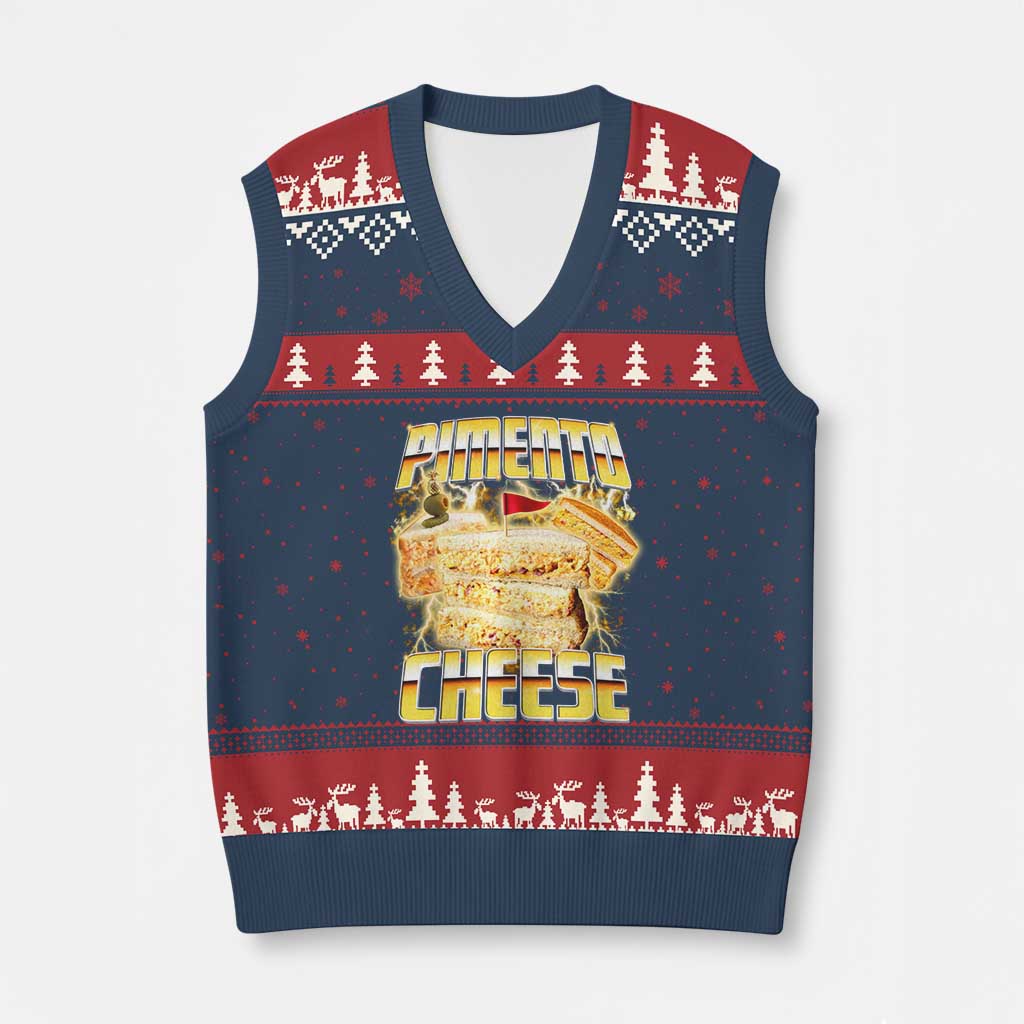 Pimento Cheese V-Neck Knit Sweater Vest Funny Cheesemonger Cheese Lovers Bootleg Art TS11 Navy Red Print Your Wear