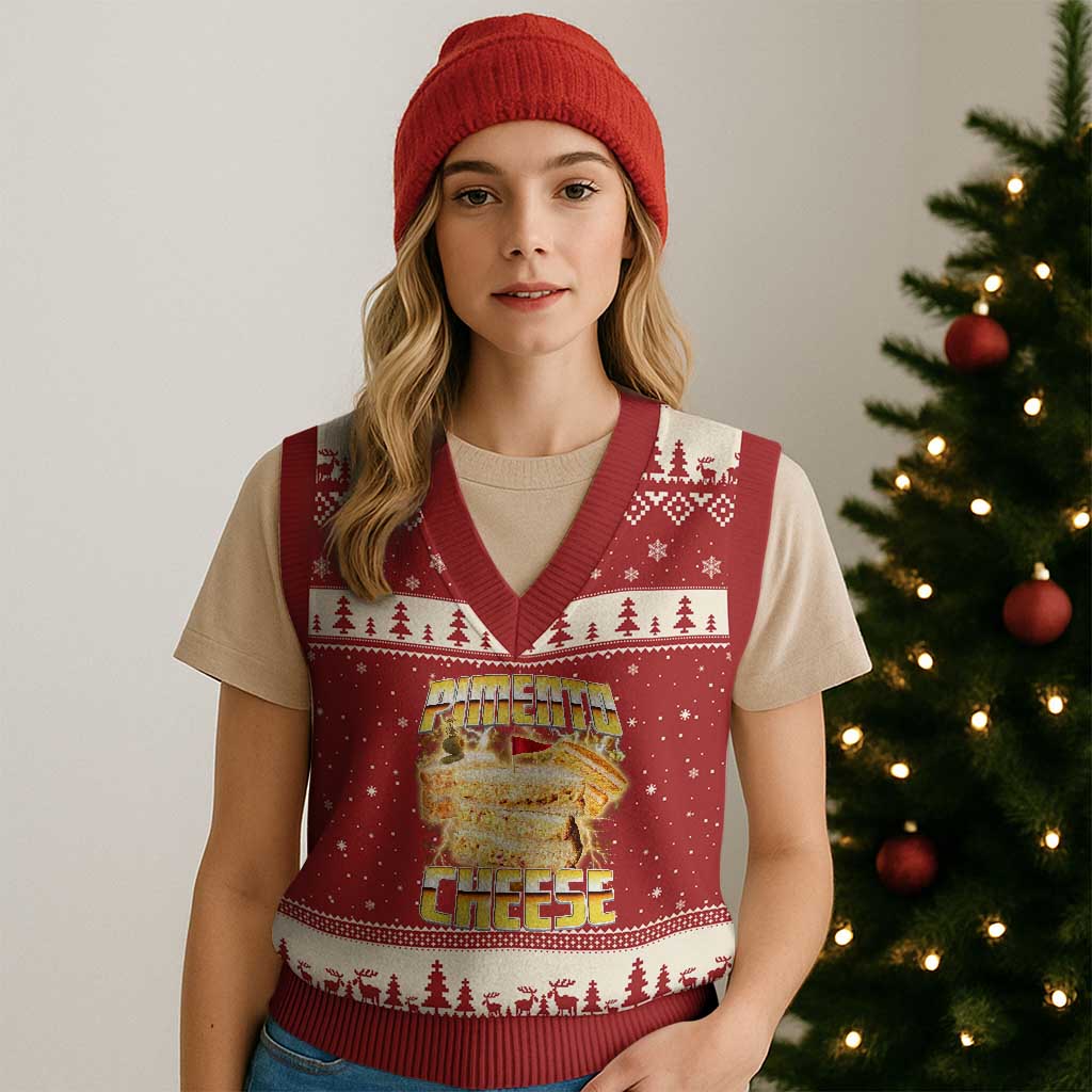 Pimento Cheese V-Neck Knit Sweater Vest Funny Cheesemonger Cheese Lovers Bootleg Art TS11 Red Beige Print Your Wear