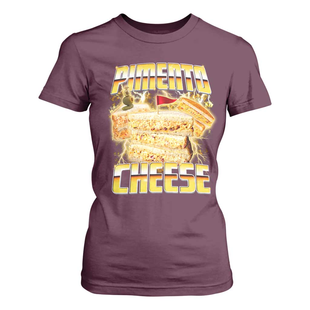 Pimento Cheese T Shirt For Women Funny Cheesemonger Cheese Lovers Bootleg Art TS11 Maroon Print Your Wear