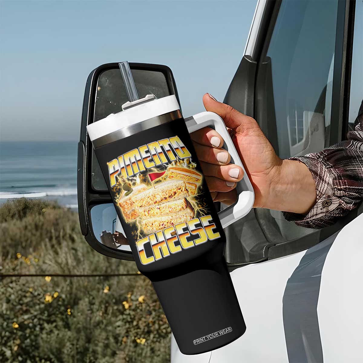 Pimento Cheese Tumbler With Handle Funny Cheesemonger Cheese Lovers Bootleg Art TS11 Print Your Wear