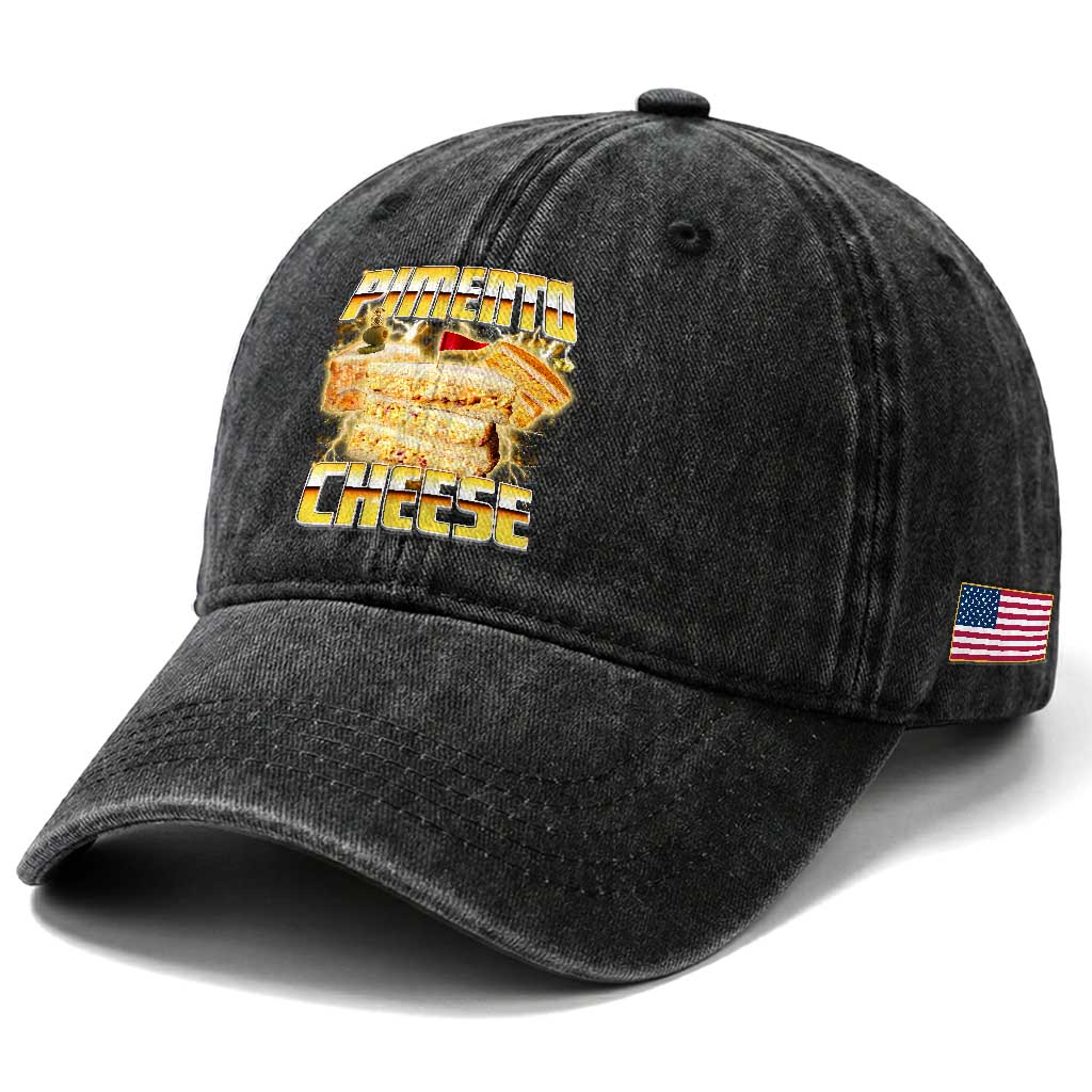 Pimento Cheese Washed Cotton Baseball Cap Funny Cheesemonger Cheese Lovers Bootleg Art TS11 Print Your Wear