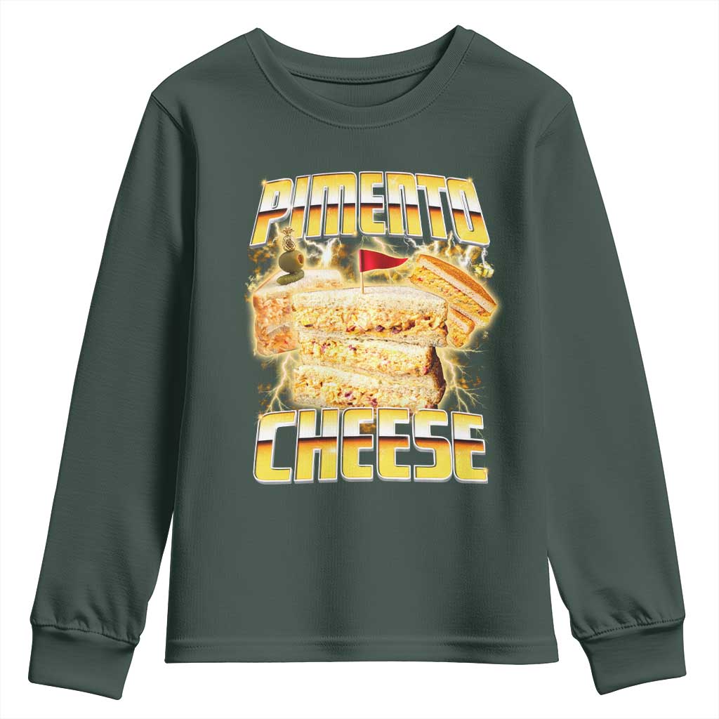Pimento Cheese Youth Sweatshirt Funny Cheesemonger Cheese Lovers Bootleg Art TS11 Dark Forest Green Print Your Wear
