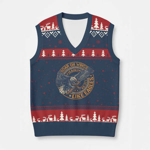 Soar On Wings Like Eagles Christian V-Neck Knit Sweater Vest Isaiah 40 31 Bible Verse TS11 Navy Red Print Your Wear