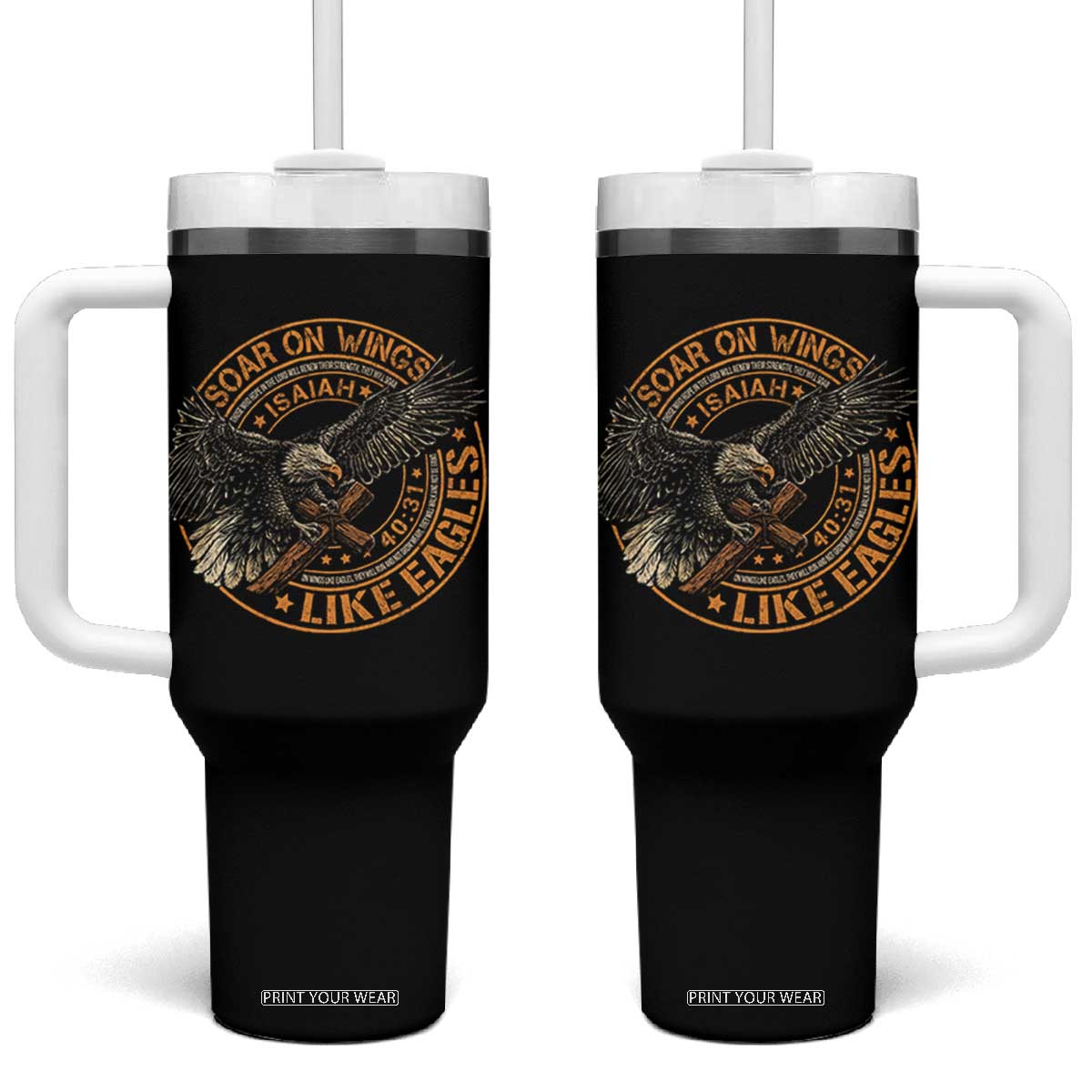Soar On Wings Like Eagles Christian Tumbler With Handle Isaiah 40 31 Bible Verse TS11 One Size: 40 oz Black Print Your Wear