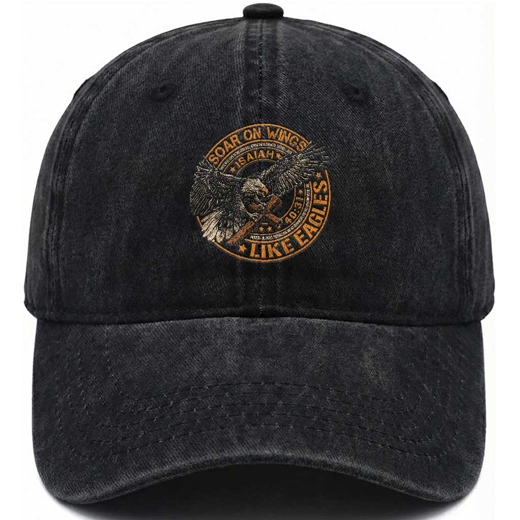 Soar On Wings Like Eagles Christian Washed Cotton Baseball Cap Isaiah 40 31 Bible Verse TS11 Print Your Wear