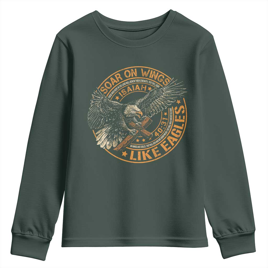 Soar On Wings Like Eagles Christian Youth Sweatshirt Isaiah 40 31 Bible Verse TS11 Dark Forest Green Print Your Wear
