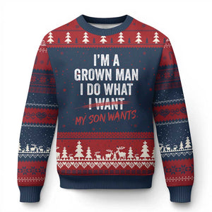Boy Dad Ugly Christmas Sweater I Am A Grown Man I Do What My Son Wants Fathers Day TS11 Navy Red Print Your Wear