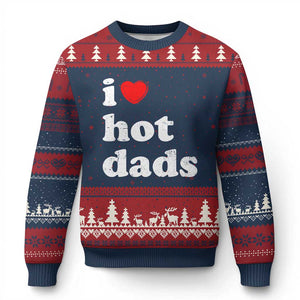 I Love Hot Dads Ugly Christmas Sweater Funny Fathers Day TS11 Navy Red Print Your Wear