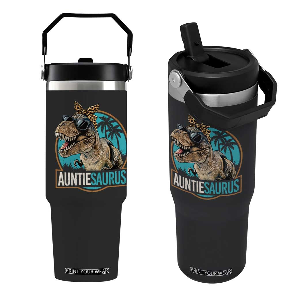 Auntiesaurus Funny Dinosaur Aunt Flip Straw Tumbler Family Matching TS11 One Size: 30 oz Black Print Your Wear