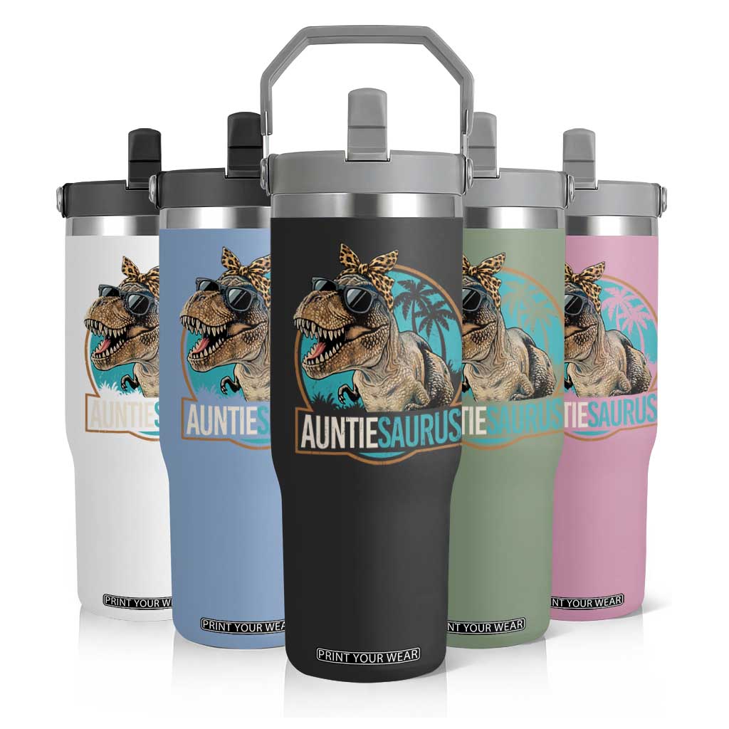 Auntiesaurus Funny Dinosaur Aunt Flip Straw Tumbler Family Matching TS11 Print Your Wear