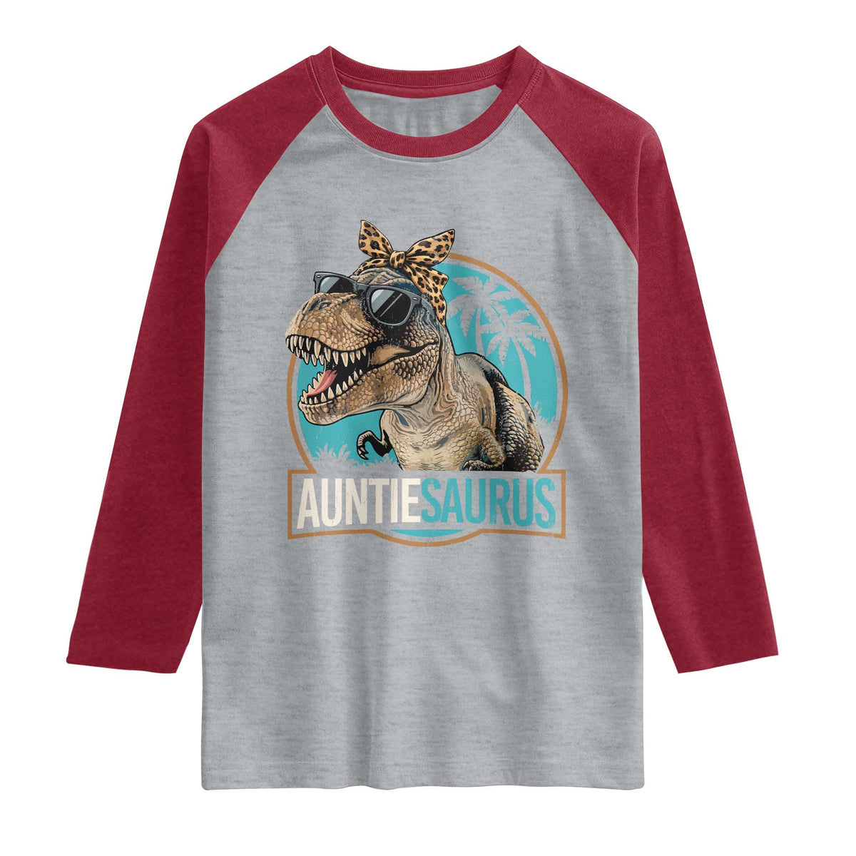 Auntiesaurus Funny Dinosaur Aunt Raglan Shirt Family Matching TS11 Heather Gray Heather Red Print Your Wear