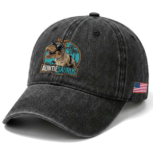 Auntiesaurus Funny Dinosaur Aunt Washed Cotton Baseball Cap Family Matching TS11 Print Your Wear