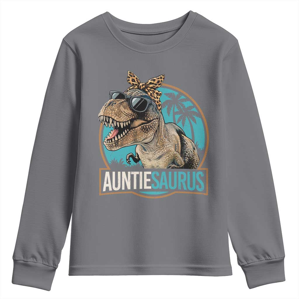 Auntiesaurus Funny Dinosaur Aunt Youth Sweatshirt Family Matching TS11 Charcoal Print Your Wear