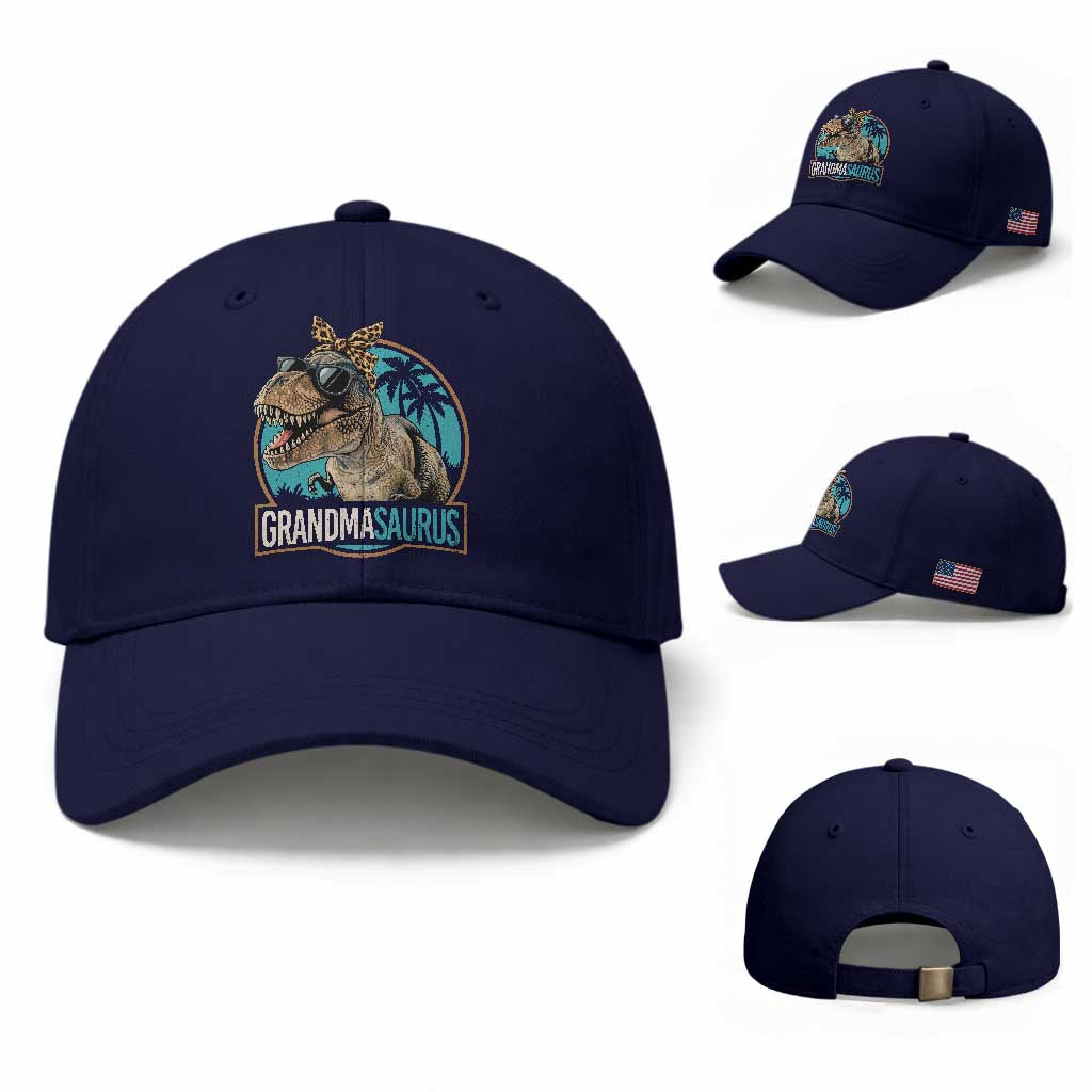Grandmasaurus Funny Dinosaur Grandma Baseball Cap Family Matching TS11 Baseball Cap Universal Fit Dark Blue Print Your Wear