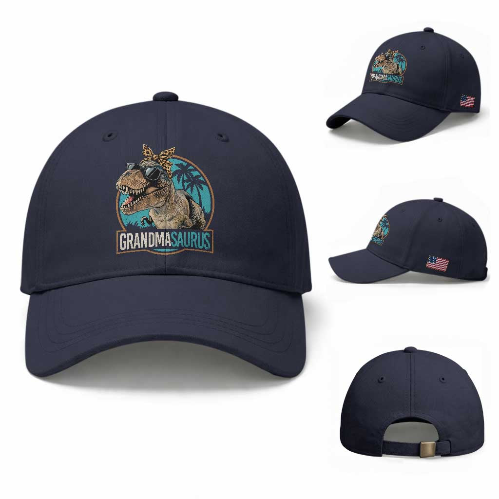 Grandmasaurus Funny Dinosaur Grandma Baseball Cap Family Matching TS11 Baseball Cap Universal Fit Navy Print Your Wear
