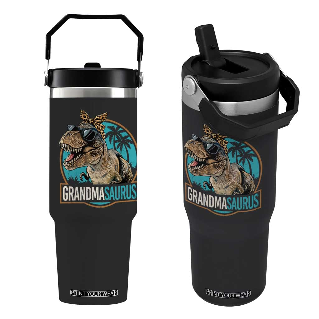 Grandmasaurus Funny Dinosaur Grandma Flip Straw Tumbler Family Matching TS11 One Size: 30 oz Black Print Your Wear