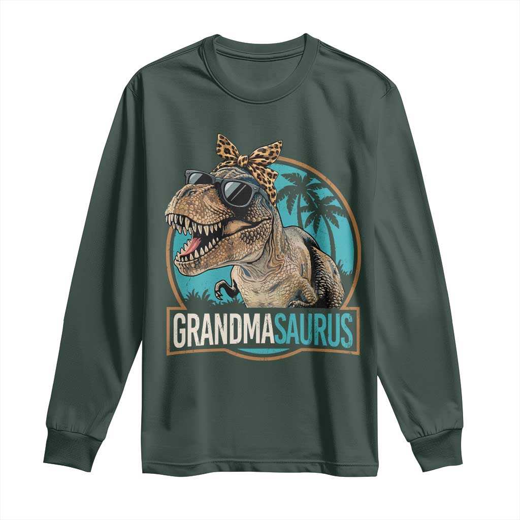 Grandmasaurus Funny Dinosaur Grandma Long Sleeve Shirt Family Matching TS11 Dark Forest Green Print Your Wear